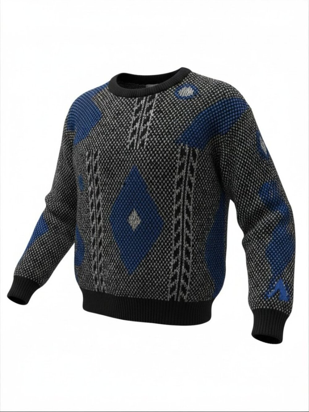 Vintage Montebello Men’s L Black Blue Diamond Geometric Knit Crewneck Sweater